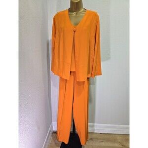 Vtg Patrick Silk Pant Suit Womens 16 Plus Pumpkin Orange 2 Piece Classic Simple